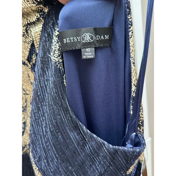 NEW NWT Betsy & Adam Women's Metallic-Print Halter Gown size 10 Navy Gold - Picture 7 of 7